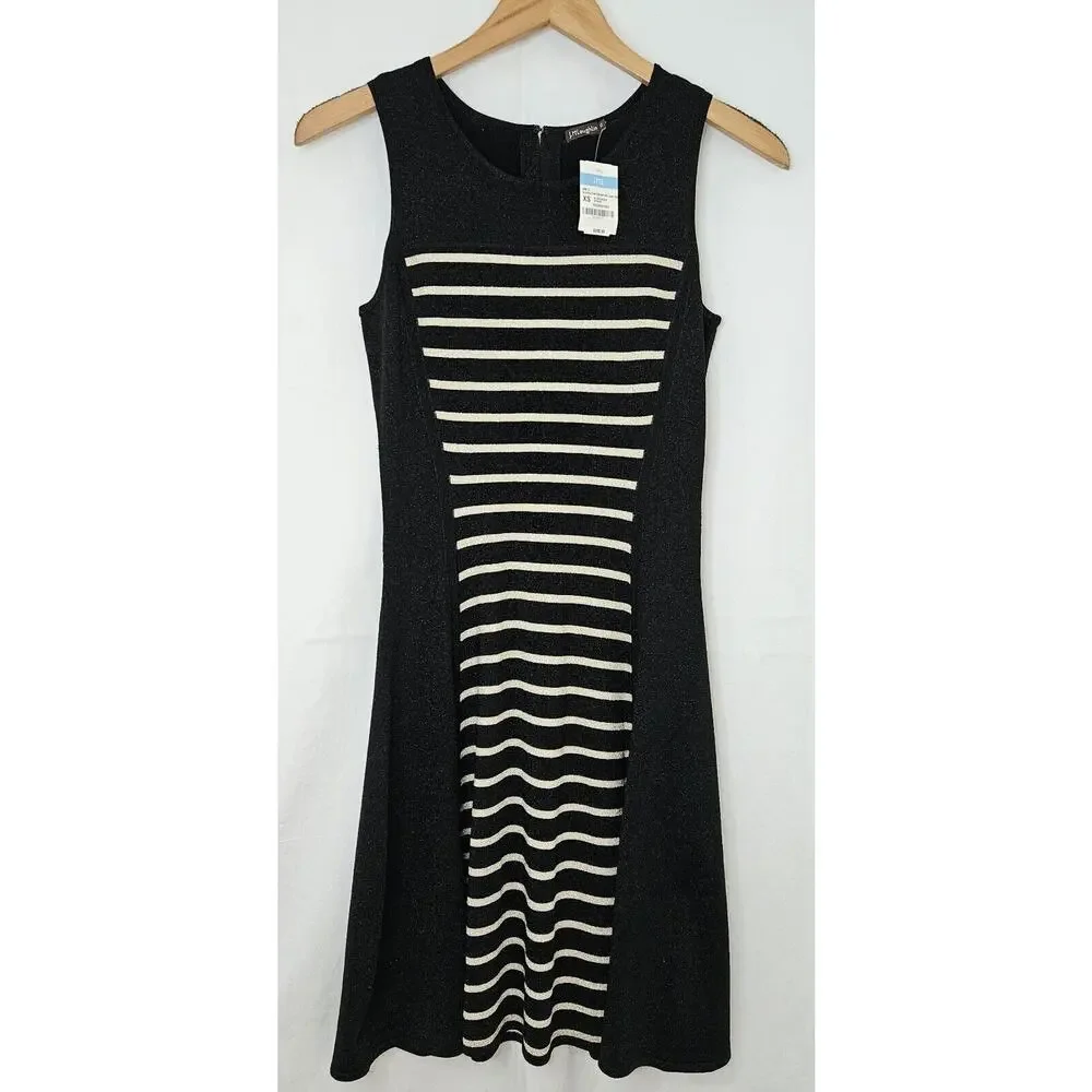 J.McLaughlin Emilie Dress Womens XS Sleeveless Knit Black/Gold Metallic Tank
